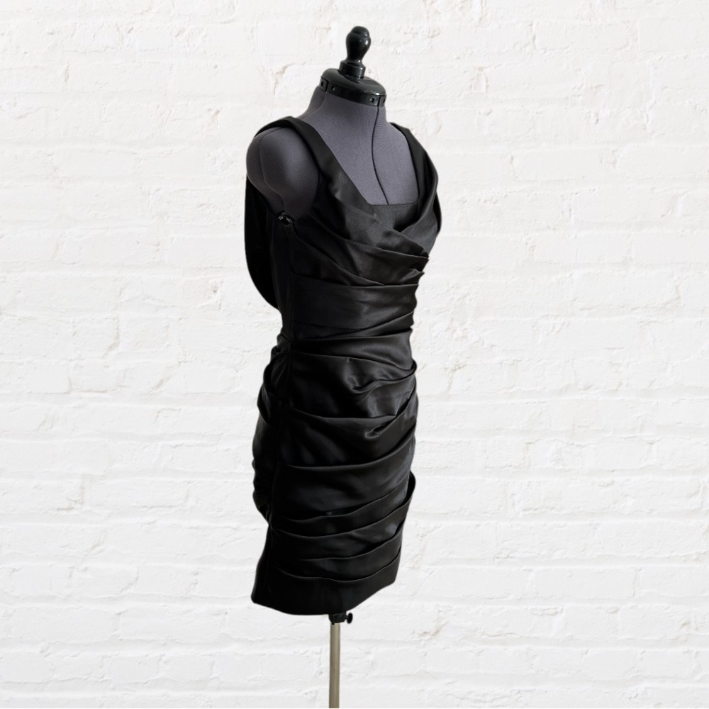 Black Ruched Satin Dress with Shawl Back, White House Black Market, Size 4